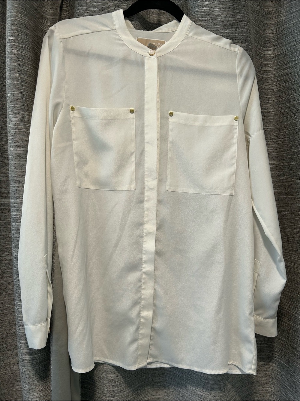 Michael Kors White Long-Sleeve Button Front Shirt with Chest Pockets